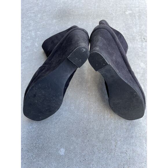 H&M Black Gold Side Zip Women's 3.5 Inch Wedge Heel Bootie Boot Shoe Size 9 - Picture 5 of 7